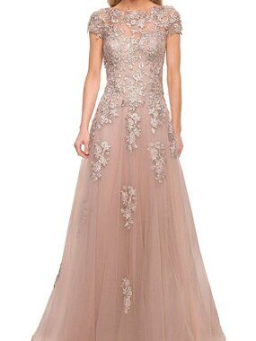 NWT La Femme 29829  Bateau Neck A-Line Formal Gown Blush size 10